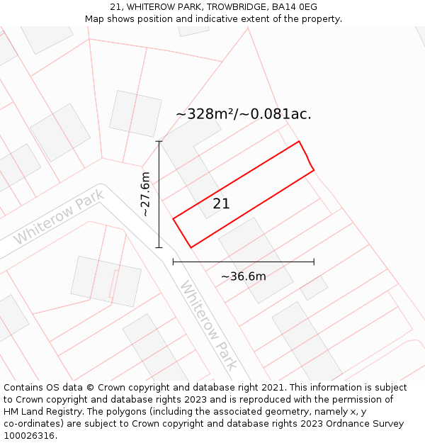 21, WHITEROW PARK, TROWBRIDGE, BA14 0EG: Plot and title map
