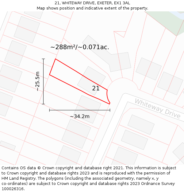 21, WHITEWAY DRIVE, EXETER, EX1 3AL: Plot and title map