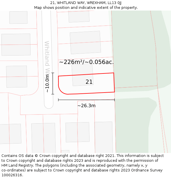 21, WHITLAND WAY, WREXHAM, LL13 0JJ: Plot and title map