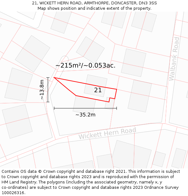 21, WICKETT HERN ROAD, ARMTHORPE, DONCASTER, DN3 3SS: Plot and title map