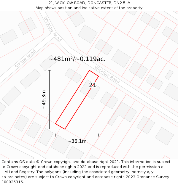 21, WICKLOW ROAD, DONCASTER, DN2 5LA: Plot and title map