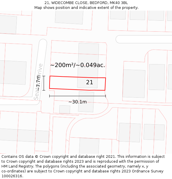 21, WIDECOMBE CLOSE, BEDFORD, MK40 3BL: Plot and title map