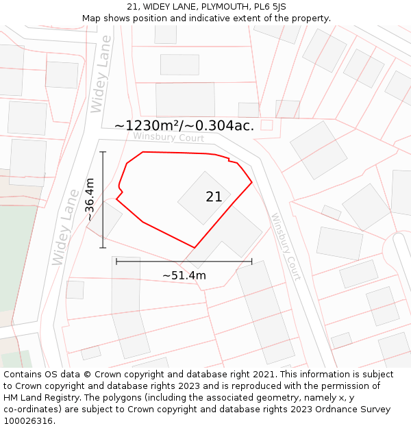 21, WIDEY LANE, PLYMOUTH, PL6 5JS: Plot and title map