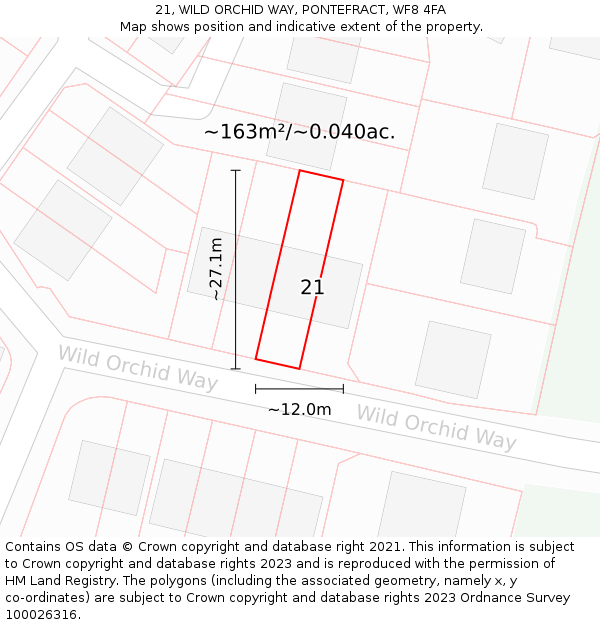 21, WILD ORCHID WAY, PONTEFRACT, WF8 4FA: Plot and title map