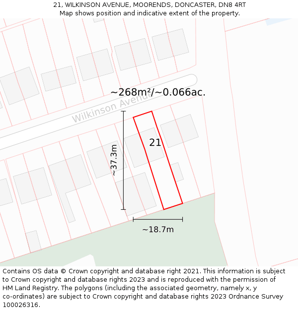 21, WILKINSON AVENUE, MOORENDS, DONCASTER, DN8 4RT: Plot and title map