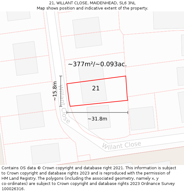 21, WILLANT CLOSE, MAIDENHEAD, SL6 3NL: Plot and title map
