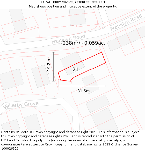21, WILLERBY GROVE, PETERLEE, SR8 2RN: Plot and title map