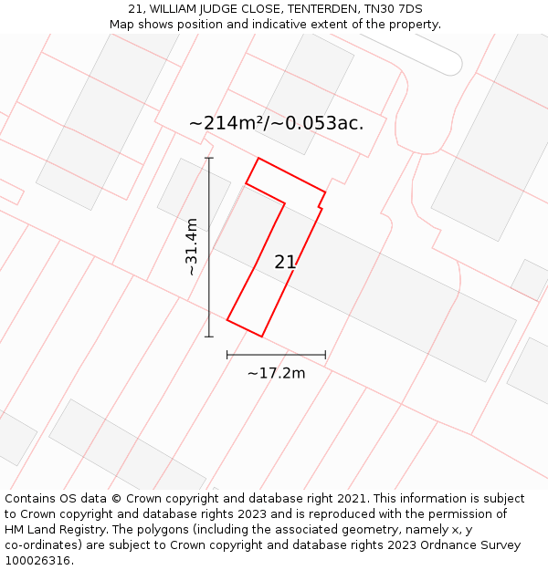 21, WILLIAM JUDGE CLOSE, TENTERDEN, TN30 7DS: Plot and title map