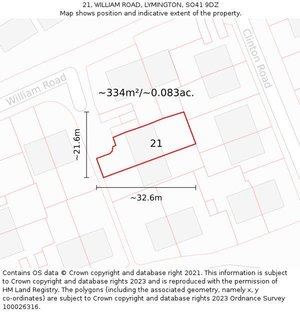 21, WILLIAM ROAD, LYMINGTON, SO41 9DZ: Plot and title map