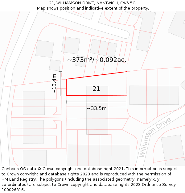 21, WILLIAMSON DRIVE, NANTWICH, CW5 5GJ: Plot and title map