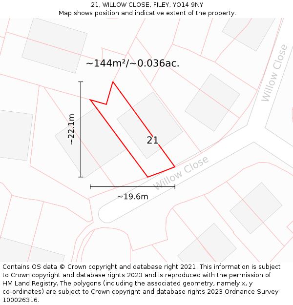 21, WILLOW CLOSE, FILEY, YO14 9NY: Plot and title map
