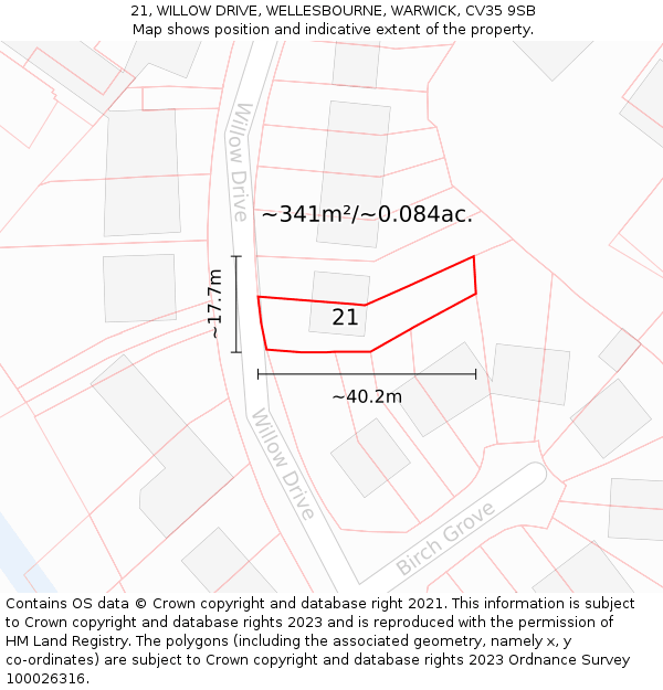 21, WILLOW DRIVE, WELLESBOURNE, WARWICK, CV35 9SB: Plot and title map