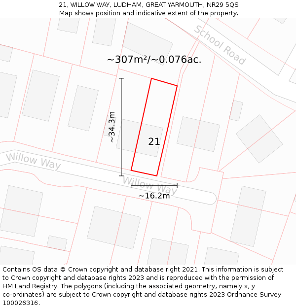 21, WILLOW WAY, LUDHAM, GREAT YARMOUTH, NR29 5QS: Plot and title map