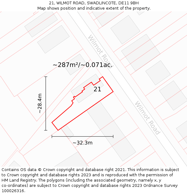 21, WILMOT ROAD, SWADLINCOTE, DE11 9BH: Plot and title map