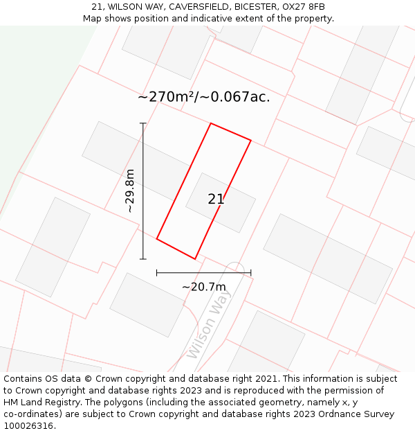 21, WILSON WAY, CAVERSFIELD, BICESTER, OX27 8FB: Plot and title map