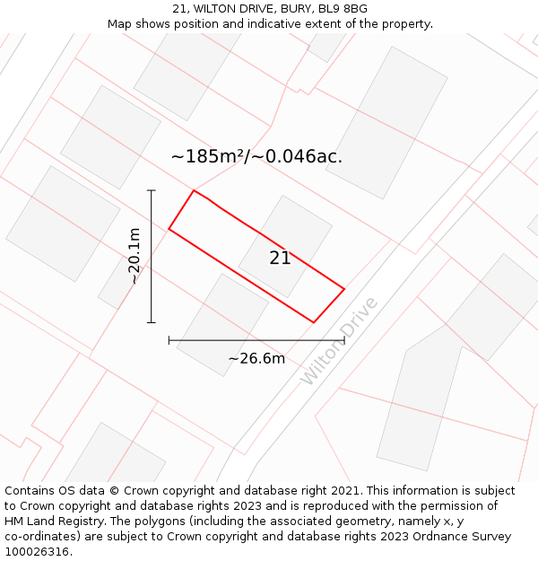 21, WILTON DRIVE, BURY, BL9 8BG: Plot and title map