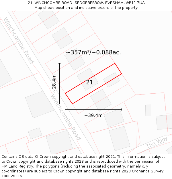 21, WINCHCOMBE ROAD, SEDGEBERROW, EVESHAM, WR11 7UA: Plot and title map