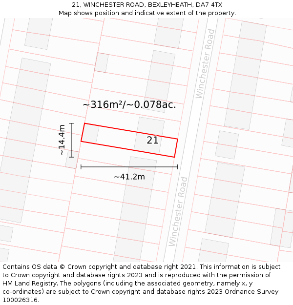 21, WINCHESTER ROAD, BEXLEYHEATH, DA7 4TX: Plot and title map