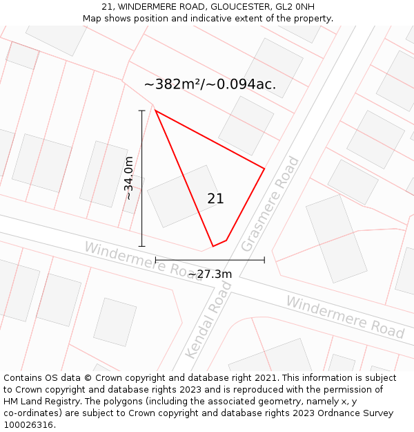 21, WINDERMERE ROAD, GLOUCESTER, GL2 0NH: Plot and title map