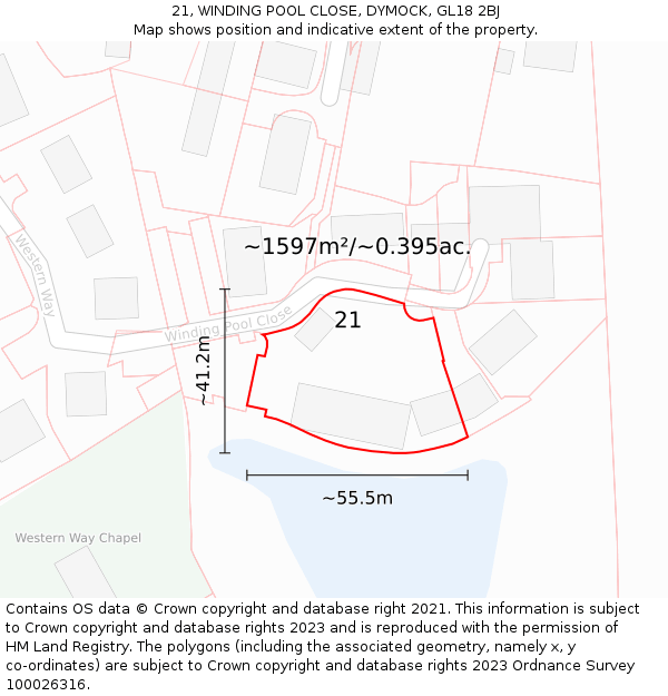 21, WINDING POOL CLOSE, DYMOCK, GL18 2BJ: Plot and title map