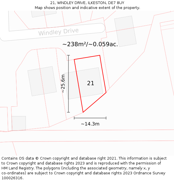 21, WINDLEY DRIVE, ILKESTON, DE7 8UY: Plot and title map