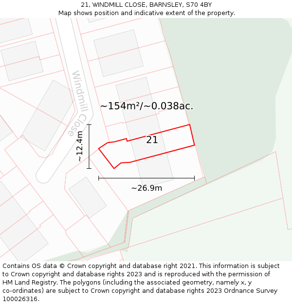 21, WINDMILL CLOSE, BARNSLEY, S70 4BY: Plot and title map