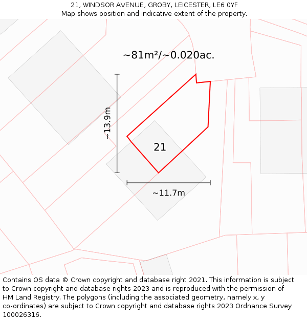 21, WINDSOR AVENUE, GROBY, LEICESTER, LE6 0YF: Plot and title map