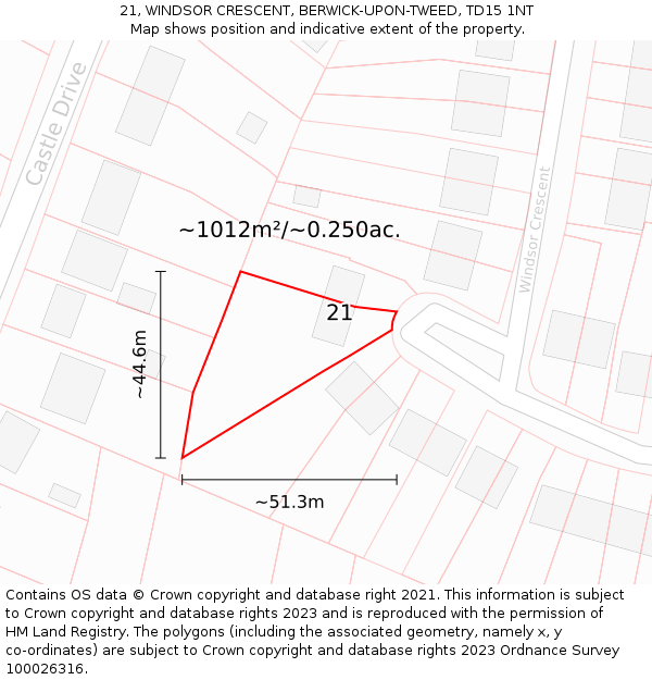 21, WINDSOR CRESCENT, BERWICK-UPON-TWEED, TD15 1NT: Plot and title map
