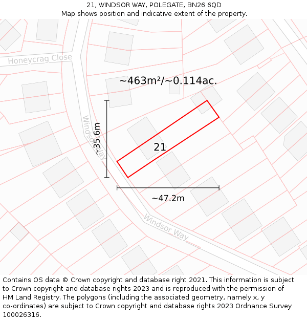 21, WINDSOR WAY, POLEGATE, BN26 6QD: Plot and title map