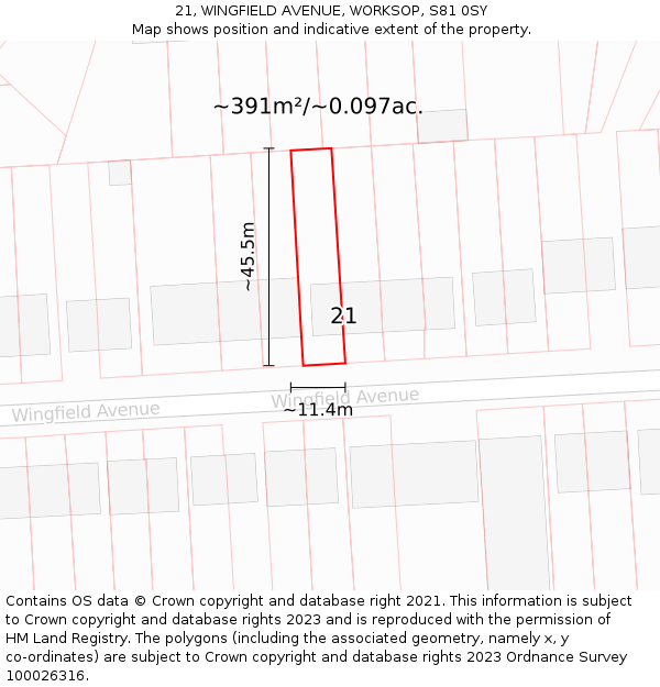 21, WINGFIELD AVENUE, WORKSOP, S81 0SY: Plot and title map