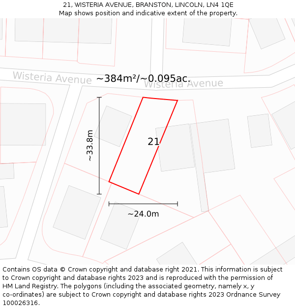 21, WISTERIA AVENUE, BRANSTON, LINCOLN, LN4 1QE: Plot and title map