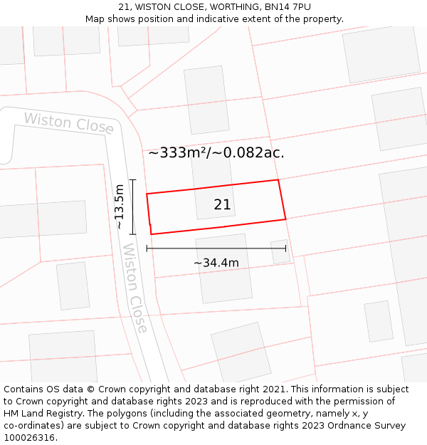 21, WISTON CLOSE, WORTHING, BN14 7PU: Plot and title map
