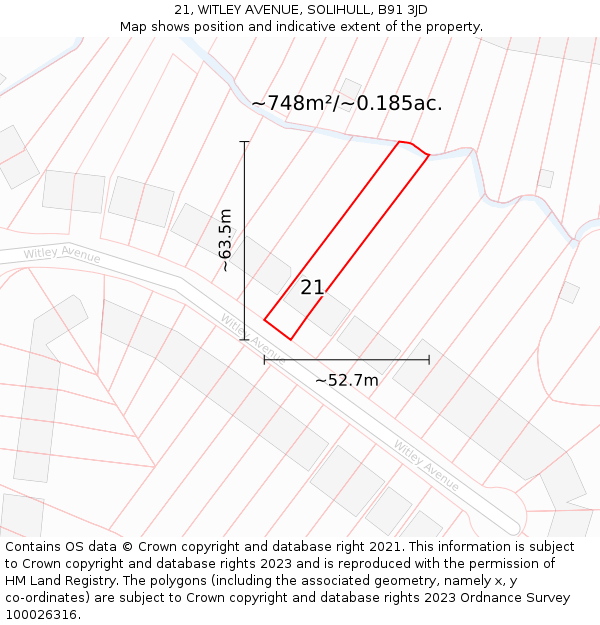21, WITLEY AVENUE, SOLIHULL, B91 3JD: Plot and title map