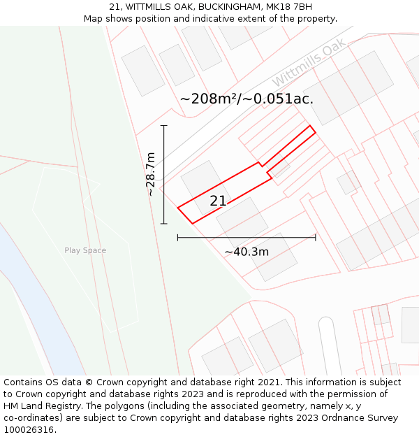 21, WITTMILLS OAK, BUCKINGHAM, MK18 7BH: Plot and title map