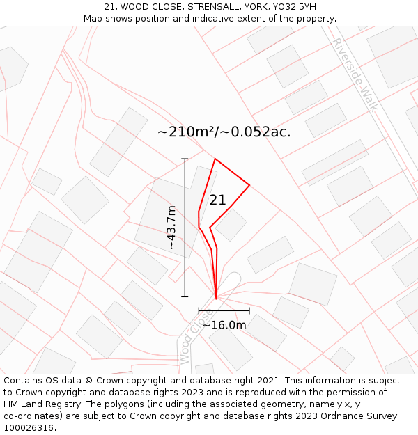 21, WOOD CLOSE, STRENSALL, YORK, YO32 5YH: Plot and title map