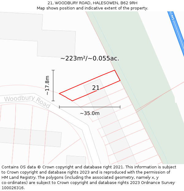 21, WOODBURY ROAD, HALESOWEN, B62 9RH: Plot and title map
