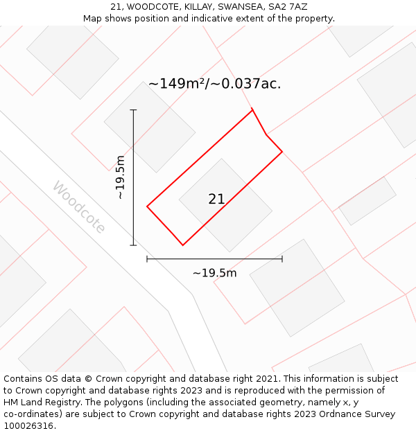 21, WOODCOTE, KILLAY, SWANSEA, SA2 7AZ: Plot and title map