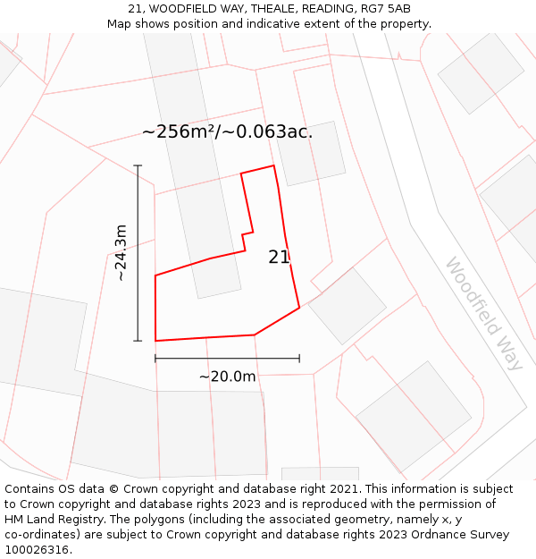 21, WOODFIELD WAY, THEALE, READING, RG7 5AB: Plot and title map