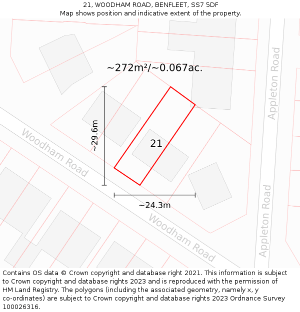 21, WOODHAM ROAD, BENFLEET, SS7 5DF: Plot and title map