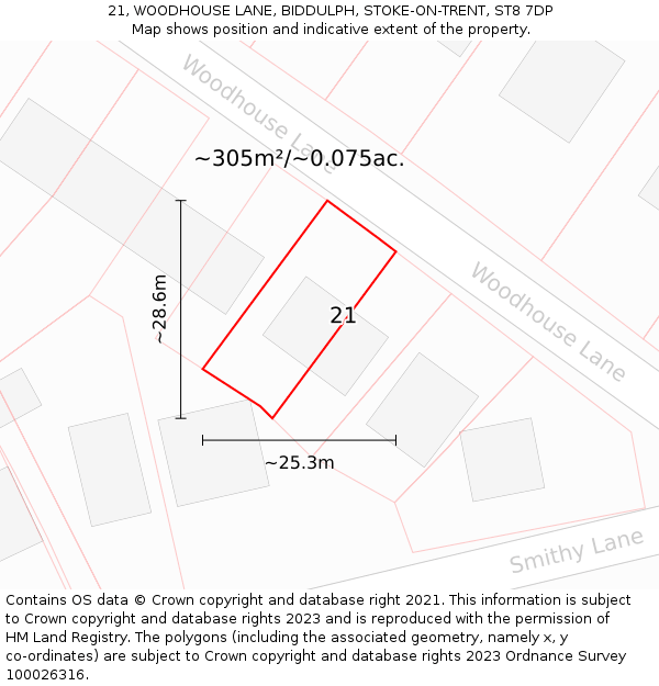 21, WOODHOUSE LANE, BIDDULPH, STOKE-ON-TRENT, ST8 7DP: Plot and title map