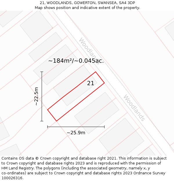 21, WOODLANDS, GOWERTON, SWANSEA, SA4 3DP: Plot and title map