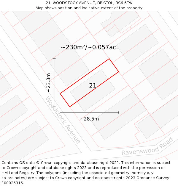 21, WOODSTOCK AVENUE, BRISTOL, BS6 6EW: Plot and title map
