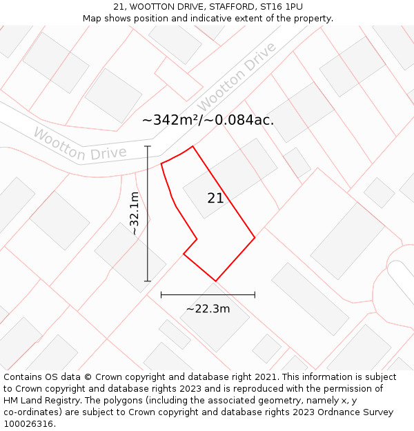 21, WOOTTON DRIVE, STAFFORD, ST16 1PU: Plot and title map
