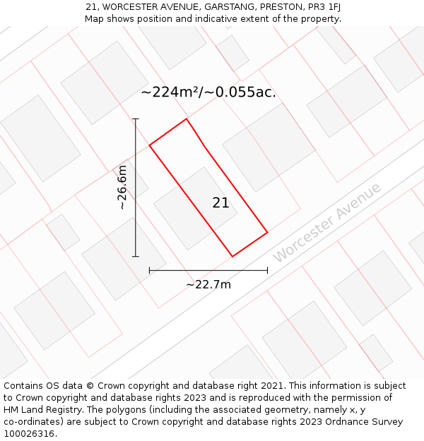 21, WORCESTER AVENUE, GARSTANG, PRESTON, PR3 1FJ: Plot and title map