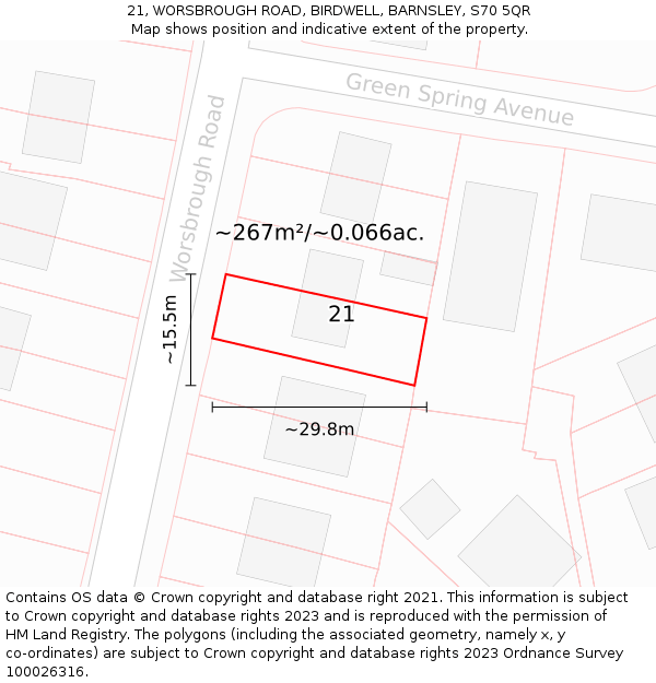 21, WORSBROUGH ROAD, BIRDWELL, BARNSLEY, S70 5QR: Plot and title map