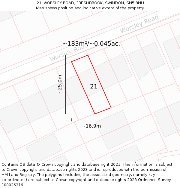 21, WORSLEY ROAD, FRESHBROOK, SWINDON, SN5 8NU: Plot and title map