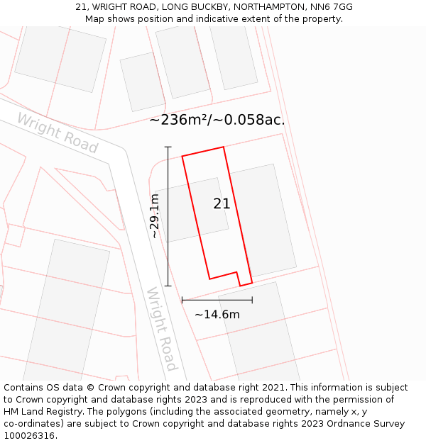 21, WRIGHT ROAD, LONG BUCKBY, NORTHAMPTON, NN6 7GG: Plot and title map