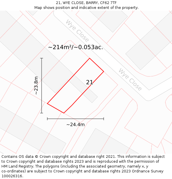 21, WYE CLOSE, BARRY, CF62 7TF: Plot and title map