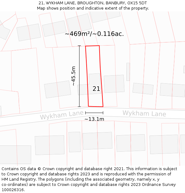 21, WYKHAM LANE, BROUGHTON, BANBURY, OX15 5DT: Plot and title map