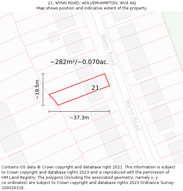 21, WYNN ROAD, WOLVERHAMPTON, WV4 4AJ: Plot and title map